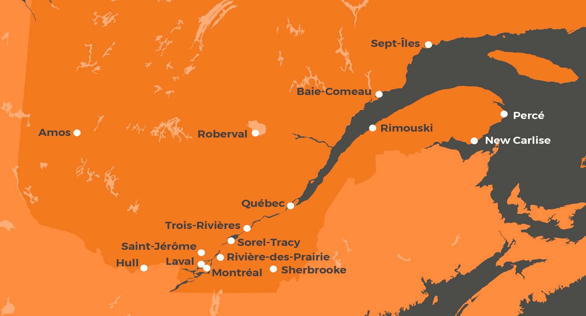 Carte des villes entourant Québec